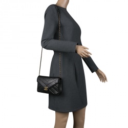 Pre Owned Chanel Black Herringbone Quilted Leather Flap Bag w/ Removable Red Pouch