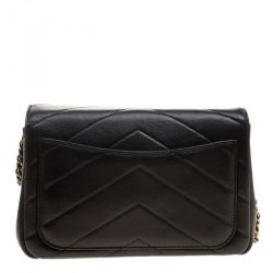 Pre Owned Chanel Black Herringbone Quilted Leather Flap Bag w/ Removable Red Pouch