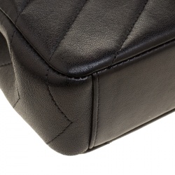 Pre Owned Chanel Black Herringbone Quilted Leather Flap Bag w/ Removable Red Pouch