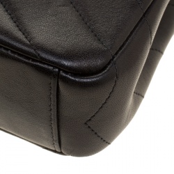 Pre Owned Chanel Black Herringbone Quilted Leather Flap Bag w/ Removable Red Pouch