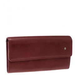 Chanel Red Leather CC Camellia Continental Flap Wallet