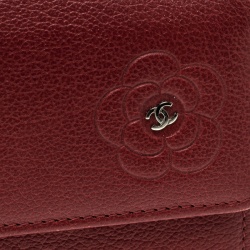 Chanel Red Leather CC Camellia Continental Flap Wallet