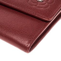 Chanel Red Leather CC Camellia Continental Flap Wallet