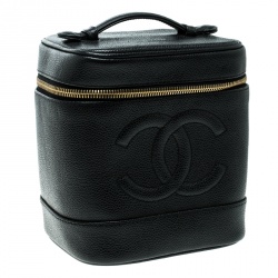 Pre Owned Chanel Black Caviar Leather Vanity Case