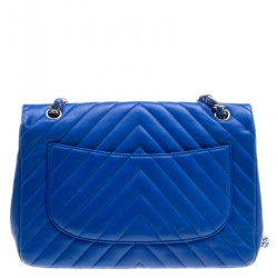 Pre Owned Chanel Blue Chevron Quilted Leather Jumbo Classic Flap Bag