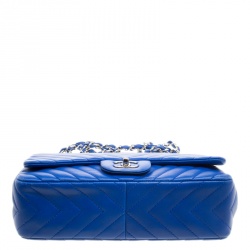 Pre Owned Chanel Blue Chevron Quilted Leather Jumbo Classic Flap Bag