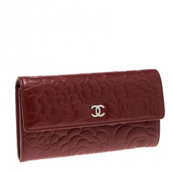 Pre Owned محفظة شانيل كونتيننتال كاميليا جلد حمراء داكنة