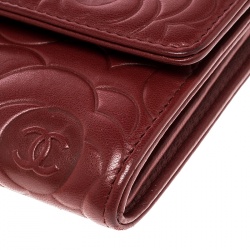 Pre Owned محفظة شانيل كونتيننتال كاميليا جلد حمراء داكنة