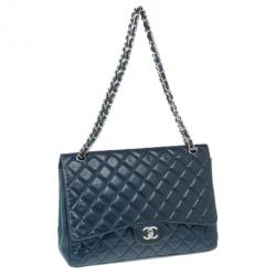 Pre Owned Chanel Navy Blue Classic Maxi Flap Bag