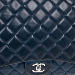 Pre Owned Chanel Navy Blue Classic Maxi Flap Bag