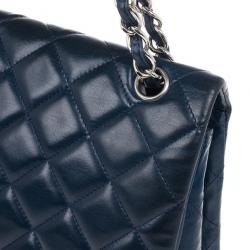 Pre Owned Chanel Navy Blue Classic Maxi Flap Bag