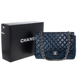 Pre Owned Chanel Navy Blue Classic Maxi Flap Bag