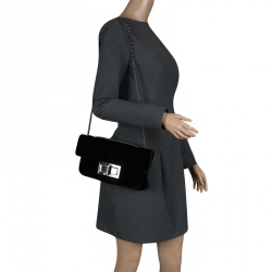 Pre Owned Chanel Black Velvet Giant Reissue Flap Shoulder Bag