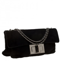 Pre Owned Chanel Black Velvet Giant Reissue Flap Shoulder Bag