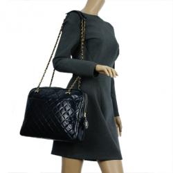 Pre Owned Chanel Navy Blue Lambskin Quilted Large Camera Bag
