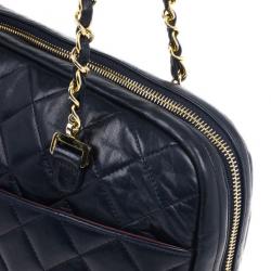 Pre Owned Chanel Navy Blue Lambskin Quilted Large Camera Bag