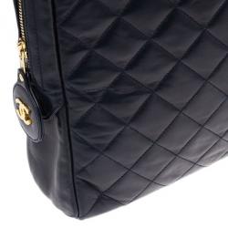 Pre Owned Chanel Navy Blue Lambskin Quilted Large Camera Bag