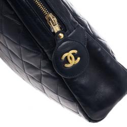 Pre Owned Chanel Navy Blue Lambskin Quilted Large Camera Bag