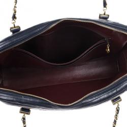 Pre Owned Chanel Navy Blue Lambskin Quilted Large Camera Bag