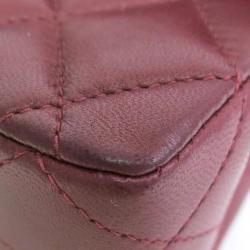 Pre Owned Chanel Maroon Lambskin Matelasse Medium Double Flap Shoulder Bag