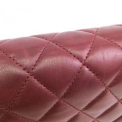 Pre Owned Chanel Maroon Lambskin Matelasse Medium Double Flap Shoulder Bag