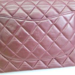 Pre Owned Chanel Maroon Lambskin Matelasse Medium Double Flap Shoulder Bag