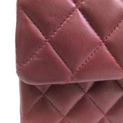 Pre Owned Chanel Maroon Lambskin Matelasse Medium Double Flap Shoulder Bag