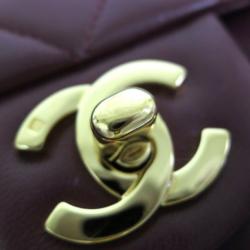 Pre Owned Chanel Maroon Lambskin Matelasse Medium Double Flap Shoulder Bag