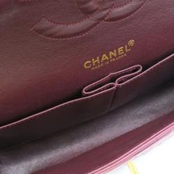 Pre Owned Chanel Maroon Lambskin Matelasse Medium Double Flap Shoulder Bag