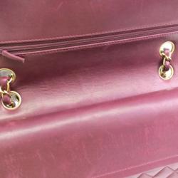 Pre Owned Chanel Maroon Lambskin Matelasse Medium Double Flap Shoulder Bag