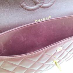 Pre Owned Chanel Maroon Lambskin Matelasse Medium Double Flap Shoulder Bag