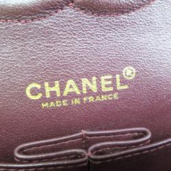 Pre Owned Chanel Maroon Lambskin Matelasse Medium Double Flap Shoulder Bag