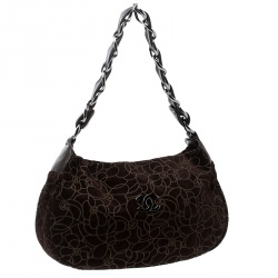 Pre Owned Chanel Brown Suede Camellia Embossed Hobo