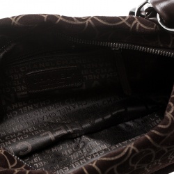 Pre Owned Chanel Brown Suede Camellia Embossed Hobo