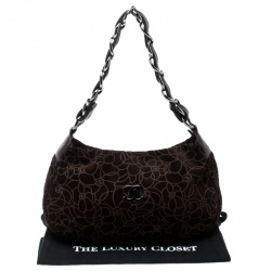 Pre Owned Chanel Brown Suede Camellia Embossed Hobo