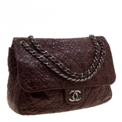 Pre Owned Chanel Burgundy Patent Leather Rock in Moscow Jumbo Classic Flap Bag