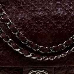 Pre Owned Chanel Burgundy Patent Leather Rock in Moscow Jumbo Classic Flap Bag