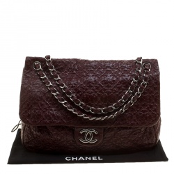 Pre Owned Chanel Burgundy Patent Leather Rock in Moscow Jumbo Classic Flap Bag
