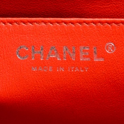 Pre Owned Chanel Coral Quilted Patent Leather Chevron Jumbo Classic Flap Bag