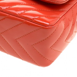 Pre Owned Chanel Coral Quilted Patent Leather Chevron Jumbo Classic Flap Bag
