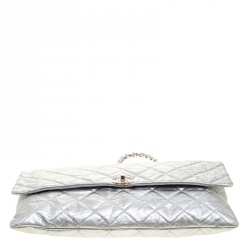 Pre Owned Chanel Metallic Silver Leather Flap Bag