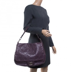 Pre Owned حقيبة كتف شانيل خياطة عريضة جلد بنفسجية