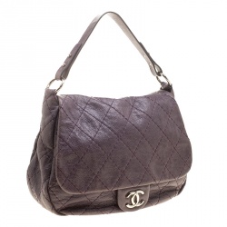 Pre Owned حقيبة كتف شانيل خياطة عريضة جلد بنفسجية