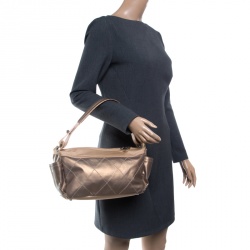 Pre Owned Chanel Gold Coated Canvas Wild Stitch Shoulder Bag