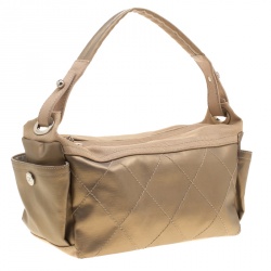 Pre Owned Chanel Gold Coated Canvas Wild Stitch Shoulder Bag