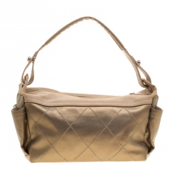 Pre Owned Chanel Gold Coated Canvas Wild Stitch Shoulder Bag