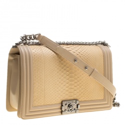 Pre Owned حقيبة شانيل بوي جلد بيج مبطن كبيرة