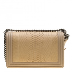 Pre Owned حقيبة شانيل بوي جلد بيج مبطن كبيرة