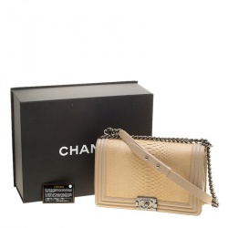 Pre Owned حقيبة شانيل بوي جلد بيج مبطن كبيرة