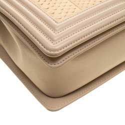 Pre Owned حقيبة شانيل بوي جلد بيج مبطن كبيرة